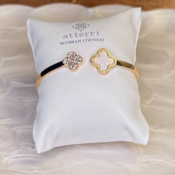 Atterri Jewelry - Atterri Gold Clover Cuff Bracelet | CZ & Mother-of-Pearl | NWT